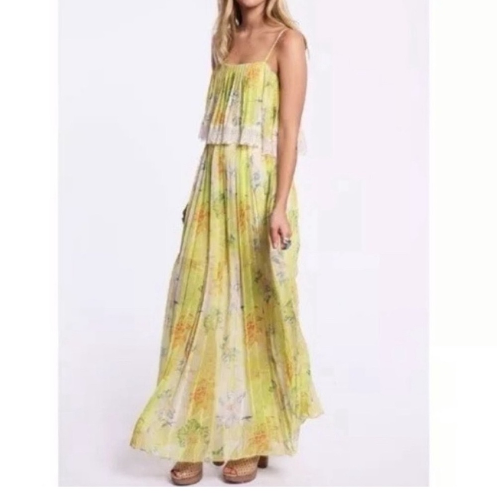 Kimchi Blue Floral Print Pleated Lace Maxi Dress - Size Small